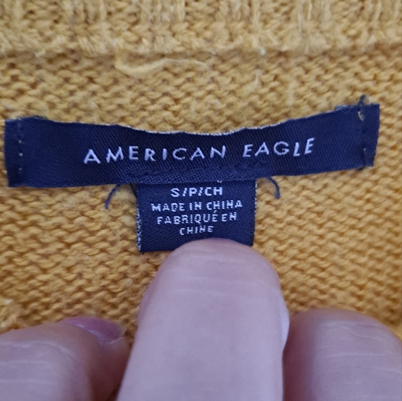 American Eagle Mustard Color Striped Detail Knit Sweatter Size Small - Picture 3 of 7